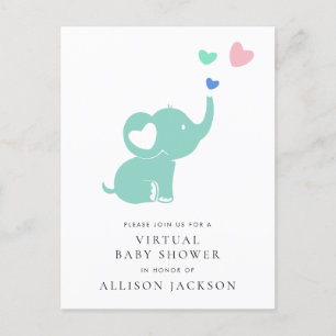 Minimaal Mint Green Elephant Virtual Baby shower Uitnodiging Briefkaart