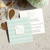 Minimaal Mint & Wit Geometisch Patroon Monogram Vierkante Visitekaartje