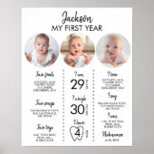 Minimaal Modern 3 Foto Eerste Jaar Mijlpaal teken Poster (Voorkant)