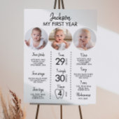 Minimaal Modern 3 Foto Eerste Jaar Mijlpaal teken Poster