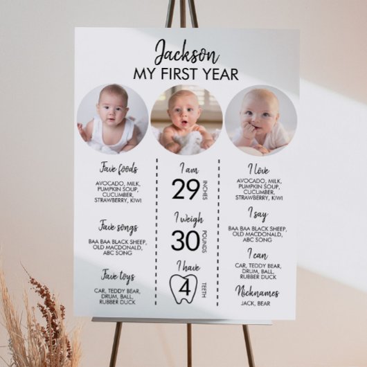Minimaal Modern 3 Foto Eerste Jaar Mijlpaal teken Poster