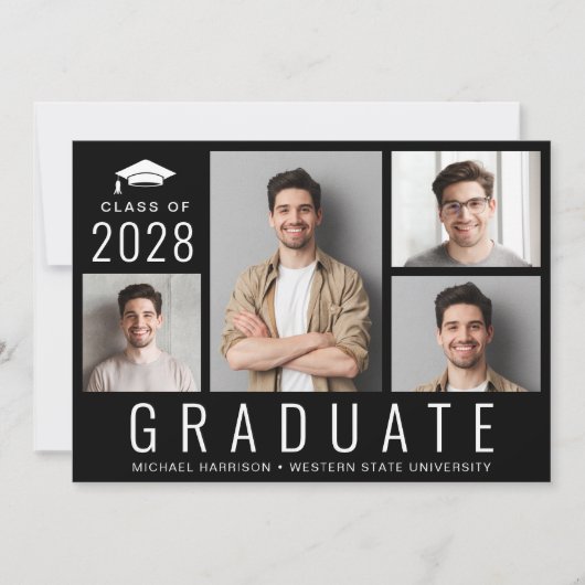 Minimaal modern 4 Afstuderen voor fotocollage zwar Aankondiging (Voorkant)