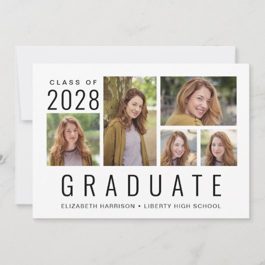 Minimaal modern 5 Photo Collage Afstuderen Aankondiging (Voorkant)