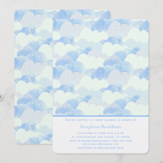 Minimaal modern Abstract blauw wolkenBaby shower Kaart (Voorkant / Achterkant)