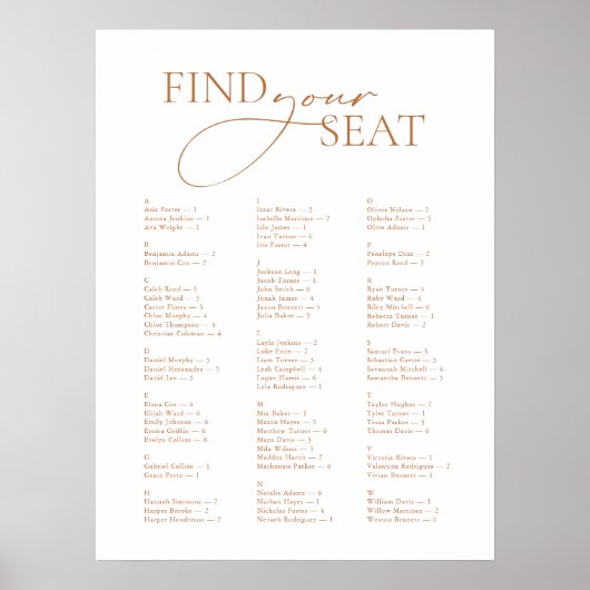 Minimaal Modern Alfabetisch Vind uw Seat Bruiloft Poster (Voorkant)