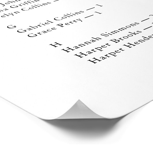 Minimaal Modern Alfabetisch Vind uw Seat Bruiloft Poster (Hoek)