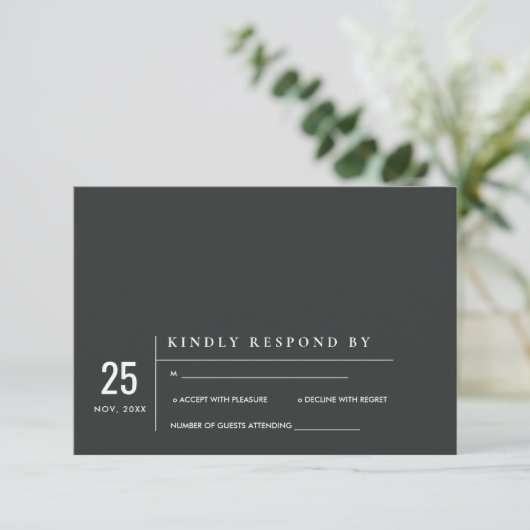 MINIMAAL MODERN BLACK WHITE TYPOGRAPHY WEDDING RSV KAART (Staand voorkant)