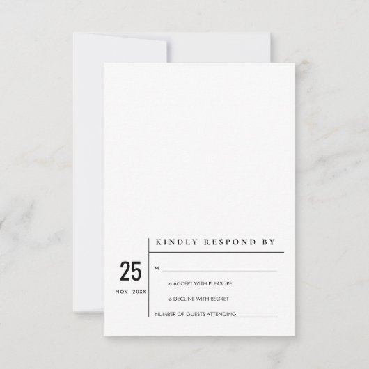MINIMAAL MODERN BLACK WHITE TYPOGRAPHY WEDDING RSV KAART (Voorkant)