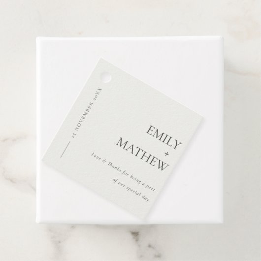 MINIMAAL MODERN BLACK & WITTE TYPOGRAFIE WEDING BEDANKJES LABELS (In situ)