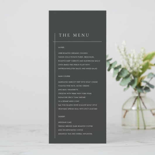 MINIMAAL MODERN BLACK & WITTE TYPOGRAFIE WEDING MENU (Staand voorkant)