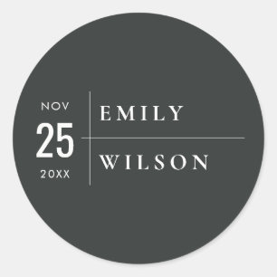 MINIMAAL MODERN BLACK & WITTE TYPOGRAFIE WEDING RONDE STICKER