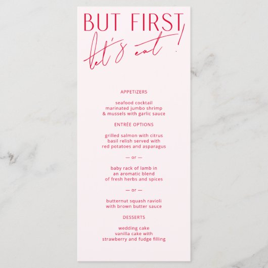 Minimaal modern Blush PInk & Magenta Wedding Menu (Voorkant)