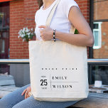 MINIMAAL MODERN BOLD TYPOGRAPHY WEDDING BRIDE TRIB TOTE BAG<br><div class="desc">Een perfect bruiloft collectie voor mensen die op zoek zijn naar een smaakvol gedaan, modern, Scandinavisch gedurfd minimaal thema. Pas het aan met jouw naam, uw trouwdatum, en ben zeker om een speciaal bericht te omvatten. Veel design om te kiezen uit en veel items om te coördineren met. Beschikbaar in...</div>