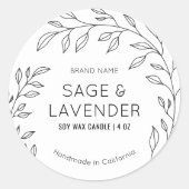 Minimaal Modern Botanisch Zwart Wit Productetiket Ronde Sticker (Voorkant)