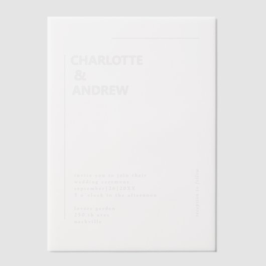 Minimaal, modern, bruiloft, vellum uitnodigingen (Voorkant)