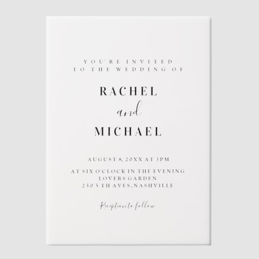 Minimaal, modern, bruiloft, vellum uitnodigingen (Voorkant)