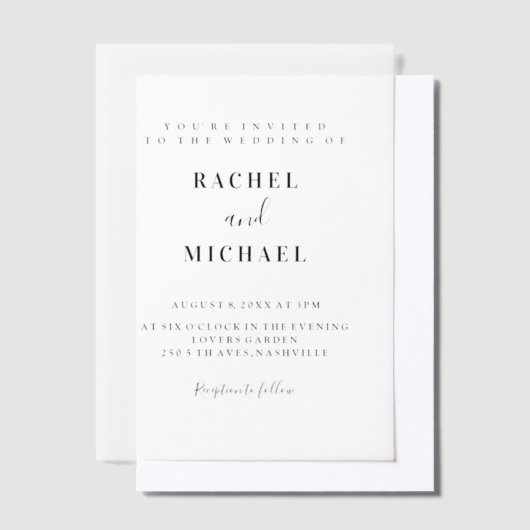 Minimaal, modern, bruiloft, vellum uitnodigingen (Offset)