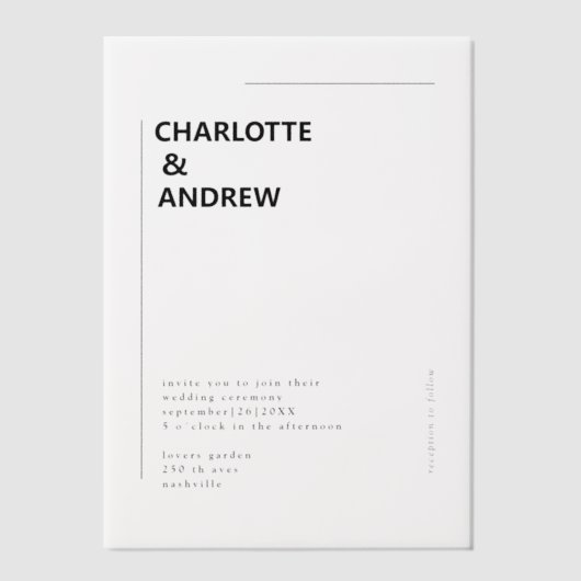 Minimaal, modern, bruiloft, vellum uitnodigingen (Voorkant)