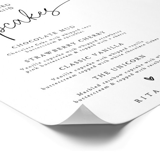 Minimaal Modern Dessert Cupcake Menu Trouwbord Poster (Hoek)