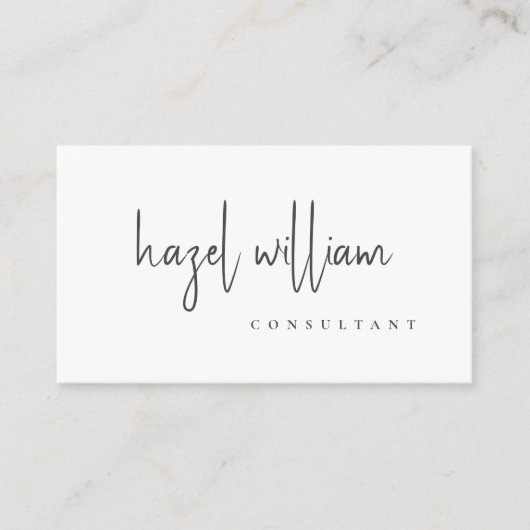 Minimaal modern, eenvoudig zwart-witscript visitekaartje (Voorkant)