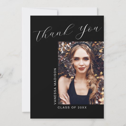 Minimaal modern Elegant Script 1 Photo Afstuderen Bedankkaart (Voorkant)