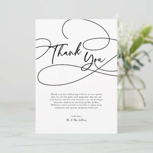 Minimaal modern Fancy script "dank je" bruiloft Bedankkaart (Staand voorkant)