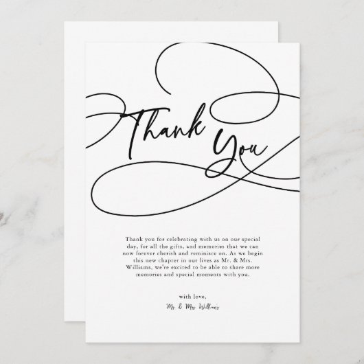 Minimaal modern Fancy script "dank je" bruiloft Bedankkaart (Voorkant / Achterkant)