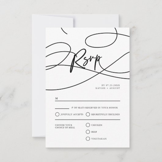 Minimaal Modern Fancy Script "RSVP" QR Code Bruilo RSVP Kaartje (Voorkant)