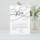 Minimaal Modern Fancy Script "RSVP" QR Code Bruilo RSVP Kaartje (Staand voorkant)