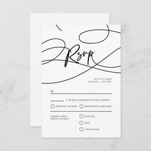 Minimaal Modern Fancy Script "RSVP" QR Code Bruilo RSVP Kaartje (Voorkant / Achterkant)