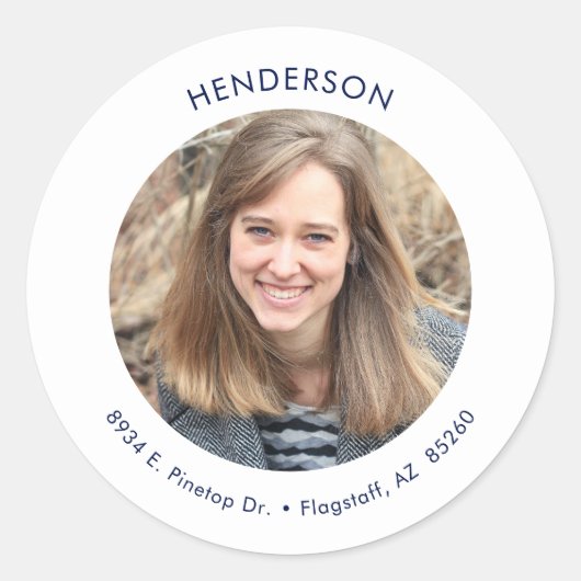 Minimaal modern foto retouradres ronde sticker (Voorkant)