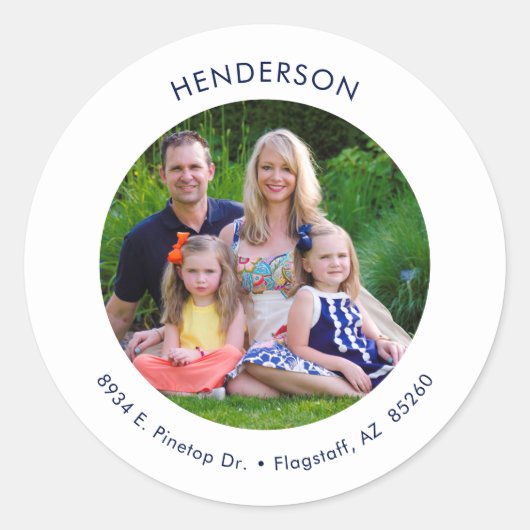 Minimaal modern foto retouradres ronde sticker (Voorkant)