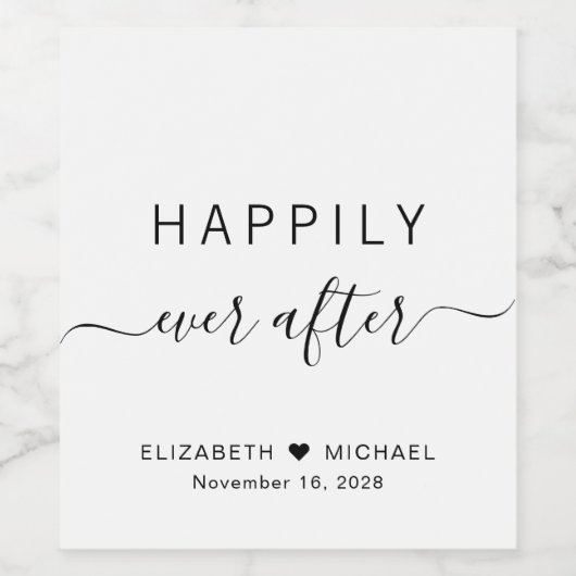 Minimaal modern, gelukkig altijd na het huwelijk wijn etiket (Enkel label)