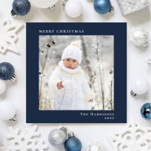 Minimaal Modern Gelukkig Kerstmis Foto Blauw