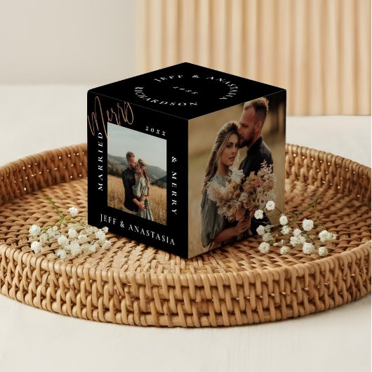 Minimaal Modern Getrouwd & Blij Goud Schrift Kubus