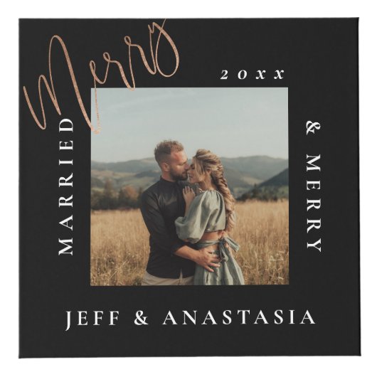 Minimaal Modern Getrouwd & Blij Gouden Script Kubus (Voorkant)