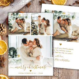 Minimaal Modern Goud Schrift 4 Foto Prettig Kerstf Feestdagenkaart