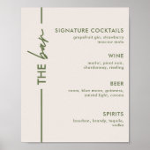Minimaal Modern Grijs & Olijfgroen Bruiloft Bar Poster (Voorkant)