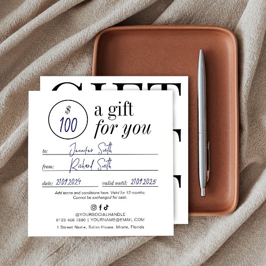 Minimaal Modern Haar Schoonheid Salon Cadeaubon Vierkante Visitekaartje