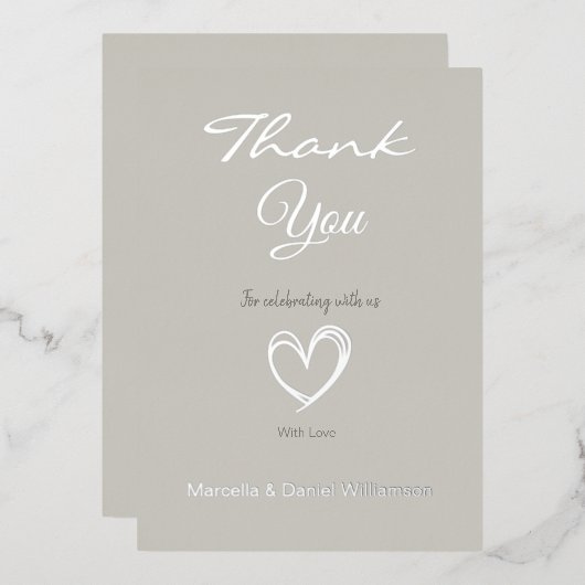 Minimaal Modern Hart en Script Bedankt   Folie Uitnodiging (Voorkant / Achterkant)