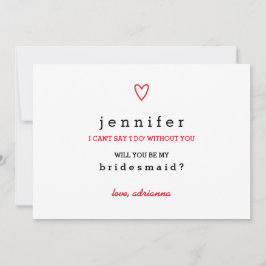 Minimaal modern hart | Wil je mijn bruidsmeisje zi Kaart