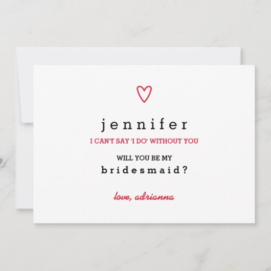 Minimaal modern hart | Wil je mijn bruidsmeisje zi Kaart (Voorkant)