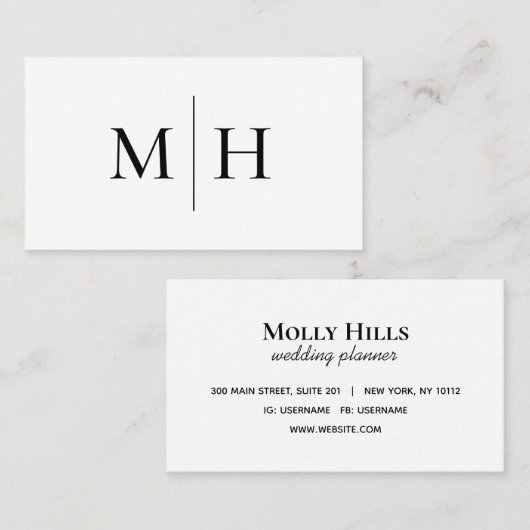 Minimaal modern Initiaal Monochrome vormgeving Visitekaartje (Voorkant / Achterkant)
