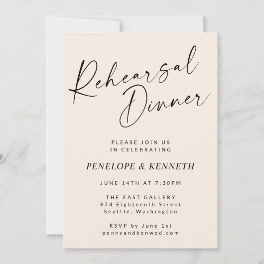 Minimaal Modern Ivoor Cream Script Repetitie Diner Kaart (Voorkant)