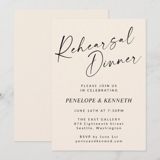 Minimaal Modern Ivoor Cream Script Repetitie Diner Kaart (Voorkant / Achterkant)