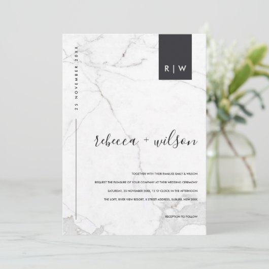 MINIMAAL MODERN MARBLE STONE TYPOGRAPHY WEDING KAART (Staand voorkant)