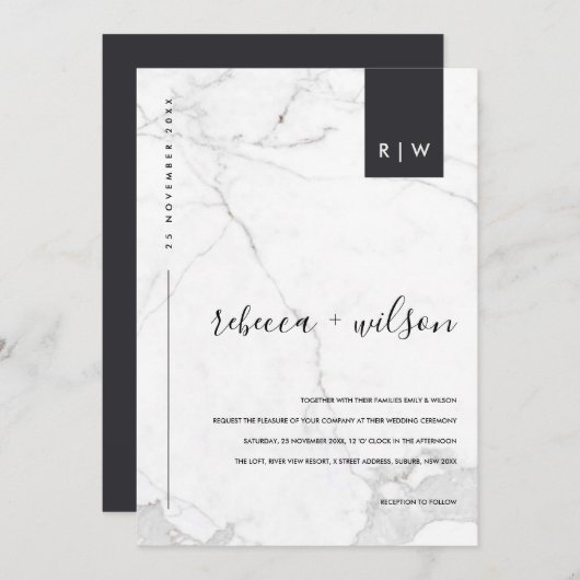 MINIMAAL MODERN MARBLE STONE TYPOGRAPHY WEDING KAART (Voorkant / Achterkant)