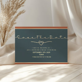 Minimaal modern marineblauw gouden trouwfeest save the date