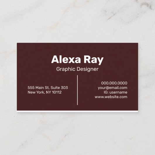 Minimaal Modern Maroon Wit Visitekaartje (Achterkant)