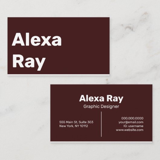 Minimaal Modern Maroon Wit Visitekaartje (Voorkant / Achterkant)